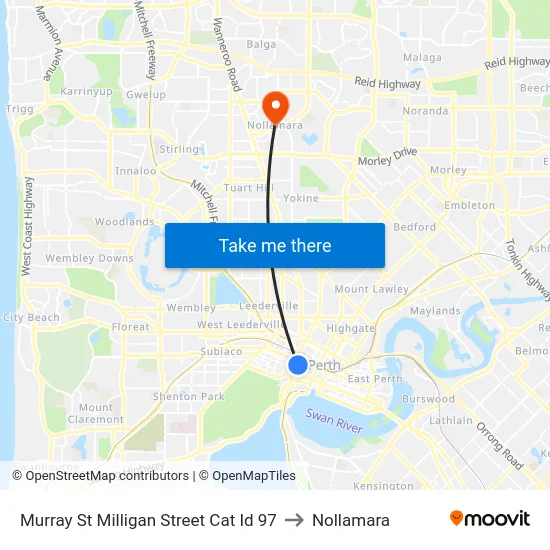 Murray St Milligan Street Cat Id 97 to Nollamara map