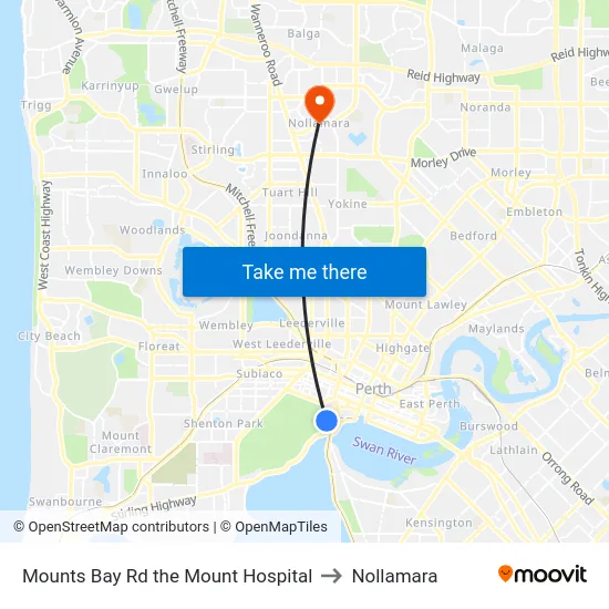 Mounts Bay Rd the Mount Hospital to Nollamara map
