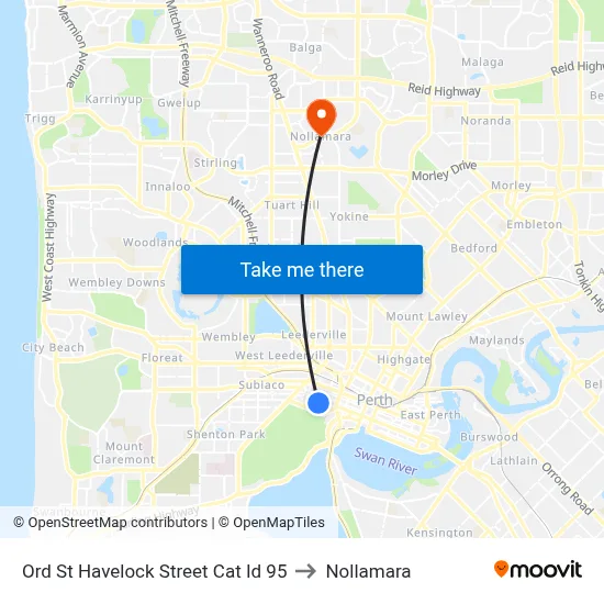 Ord St Havelock Street Cat Id 95 to Nollamara map