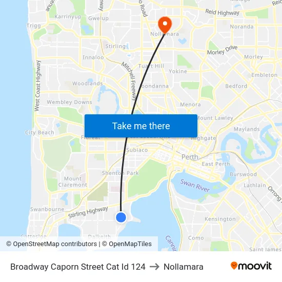 Broadway   Caporn Street Cat Id 124 to Nollamara map