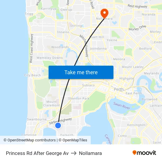 Princess Rd After George Av to Nollamara map