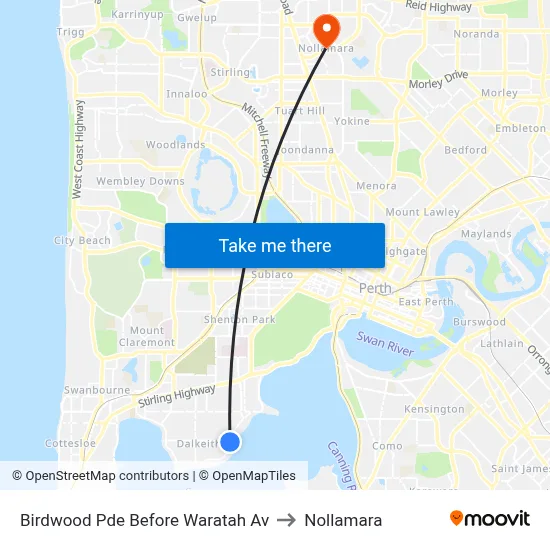 Birdwood Pde Before Waratah Av to Nollamara map