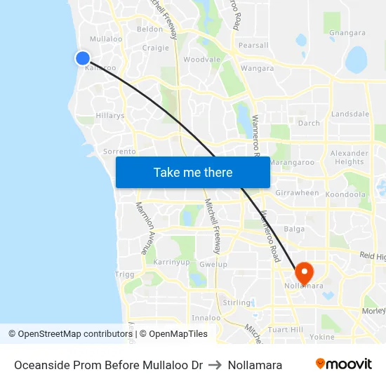 Oceanside Prom Before Mullaloo Dr to Nollamara map