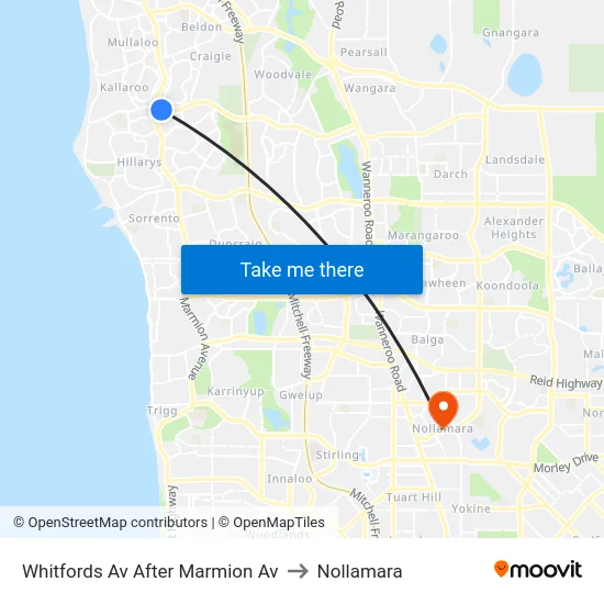 Whitfords Av After Marmion Av to Nollamara map