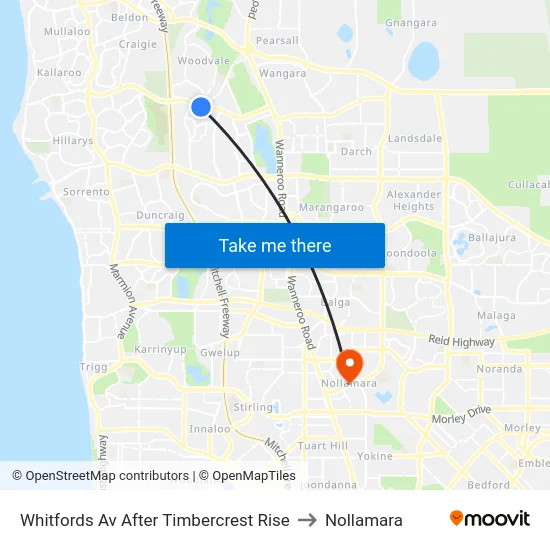 Whitfords Av After Timbercrest Rise to Nollamara map