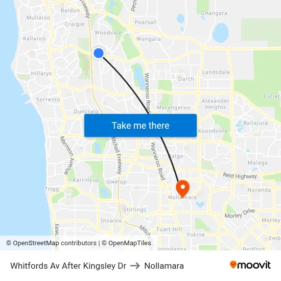 Whitfords Av After Kingsley Dr to Nollamara map