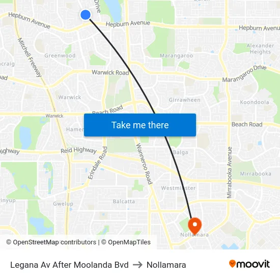Legana Av After Moolanda Bvd to Nollamara map