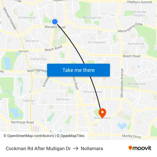 Cockman Rd After Mulligan Dr to Nollamara map