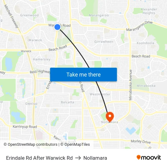 Erindale Rd After Warwick Rd to Nollamara map