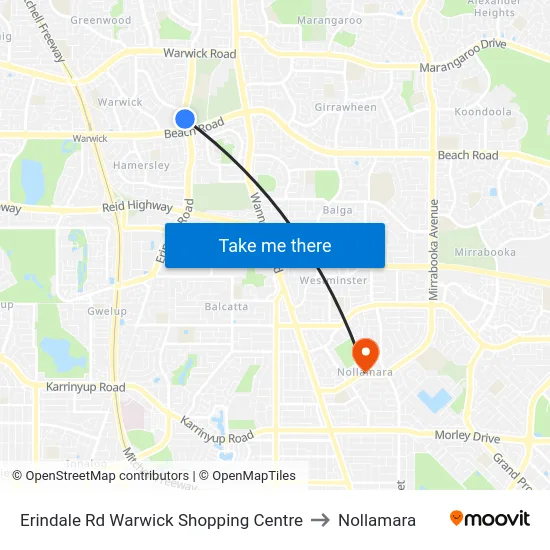 Erindale Rd Warwick Shopping Centre to Nollamara map