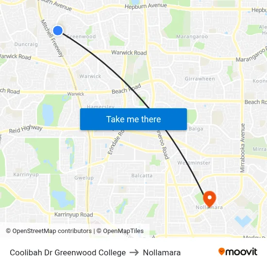 Coolibah Dr Greenwood College to Nollamara map