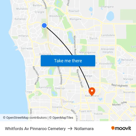 Whitfords Av Pinnaroo Cemetery to Nollamara map