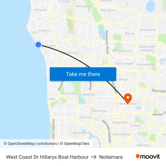 West Coast Dr Hillarys Boat Harbour to Nollamara map