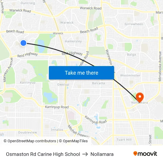Osmaston Rd Carine High School to Nollamara map