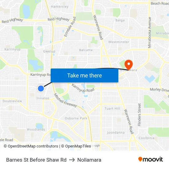 Barnes St Before Shaw Rd to Nollamara map