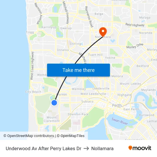 Underwood Av After Perry Lakes Dr to Nollamara map