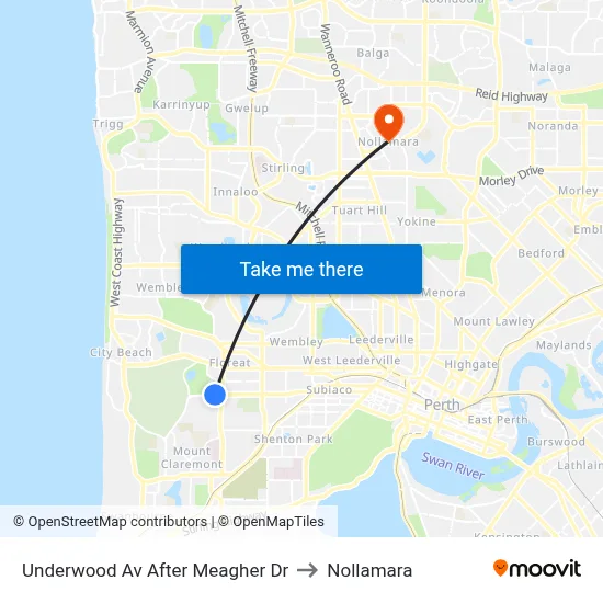 Underwood Av After Meagher Dr to Nollamara map