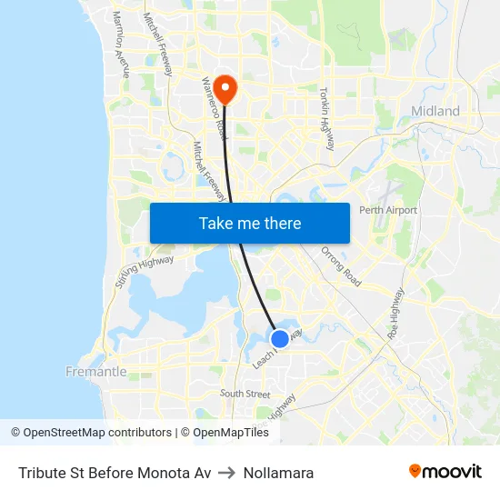 Tribute St Before Monota Av to Nollamara map