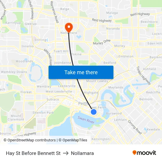 Hay St Before Bennett St to Nollamara map