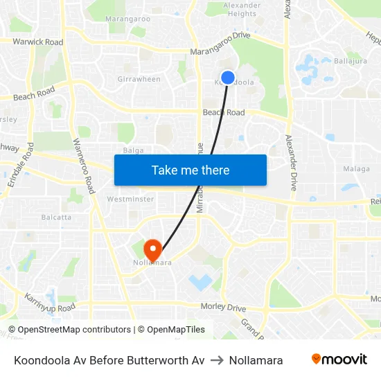 Koondoola Av Before Butterworth Av to Nollamara map