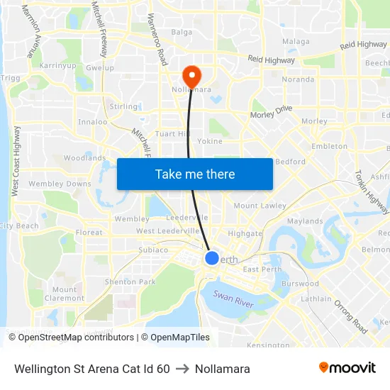 Wellington St Arena Cat Id 60 to Nollamara map