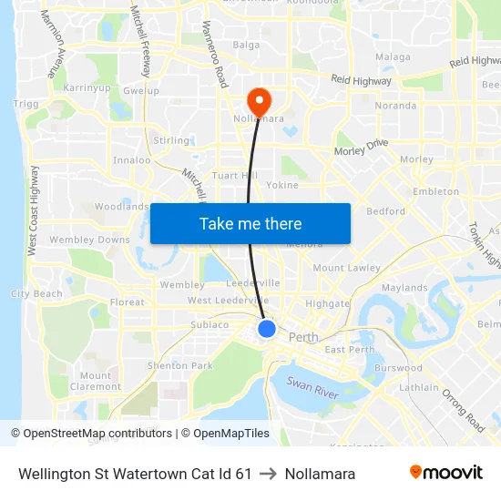 Wellington St Watertown Cat Id 61 to Nollamara map
