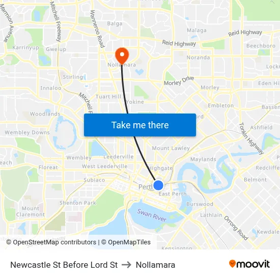 Newcastle St Before Lord St to Nollamara map