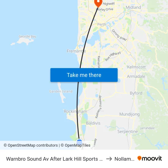 Warnbro Sound Av After Lark Hill Sports Complex to Nollamara map