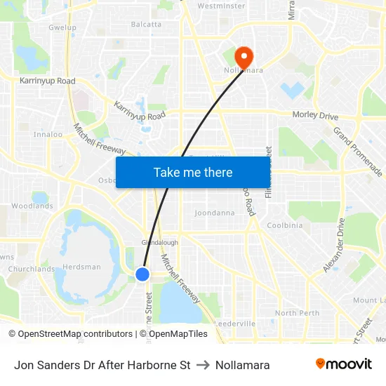 Jon Sanders Dr After Harborne St to Nollamara map