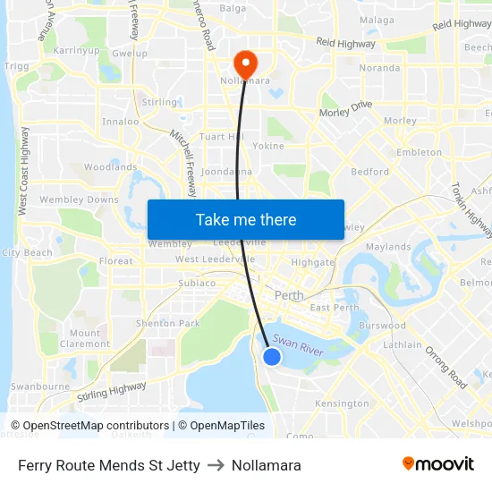Ferry Route Mends St Jetty to Nollamara map