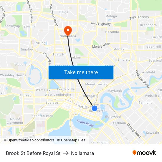 Brook St Before Royal St to Nollamara map
