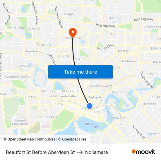 Beaufort St Before Aberdeen St to Nollamara map