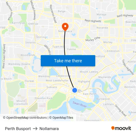 Perth Busport to Nollamara map