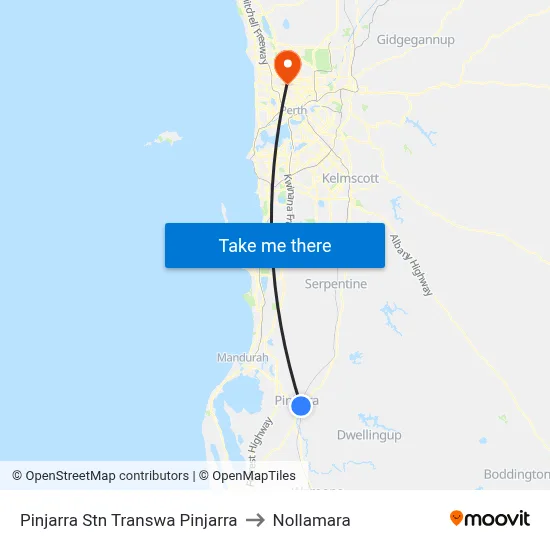 Pinjarra Stn Transwa Pinjarra to Nollamara map