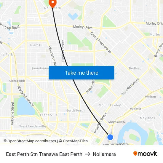 East Perth Stn Transwa East Perth to Nollamara map