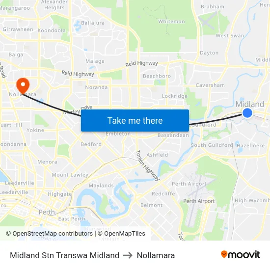 Midland Stn Transwa Midland to Nollamara map
