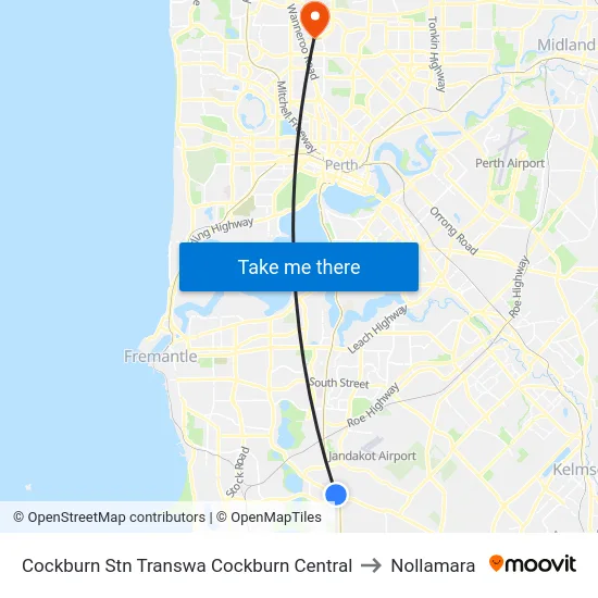 Cockburn Stn Transwa Cockburn Central to Nollamara map