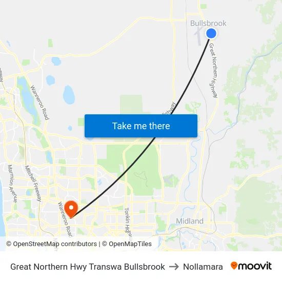 Great Northern Hwy Transwa Bullsbrook to Nollamara map