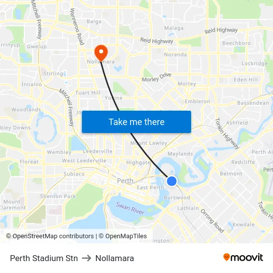 Perth Stadium Stn to Nollamara map