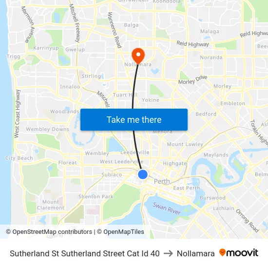 Sutherland St Sutherland Street Cat Id 40 to Nollamara map