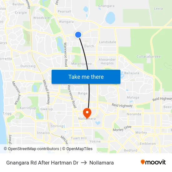 Gnangara Rd After Hartman Dr to Nollamara map
