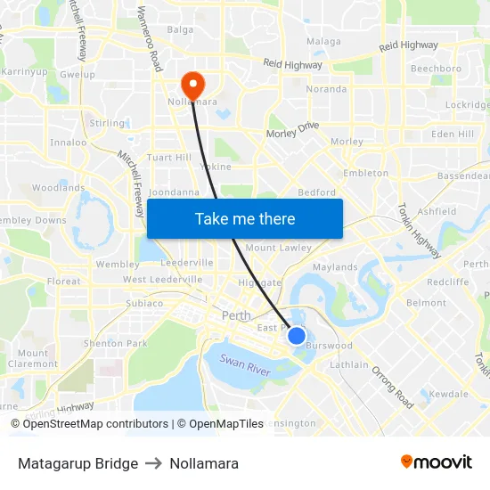 Matagarup Bridge to Nollamara map