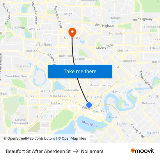 Beaufort St After Aberdeen St to Nollamara map