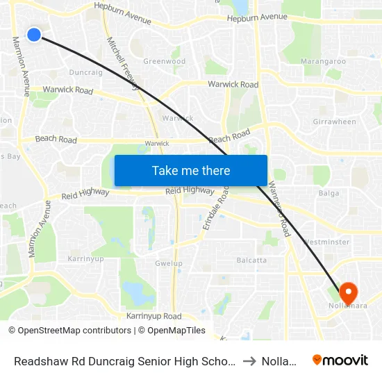 Readshaw Rd Duncraig Senior High School Stand 4 to Nollamara map