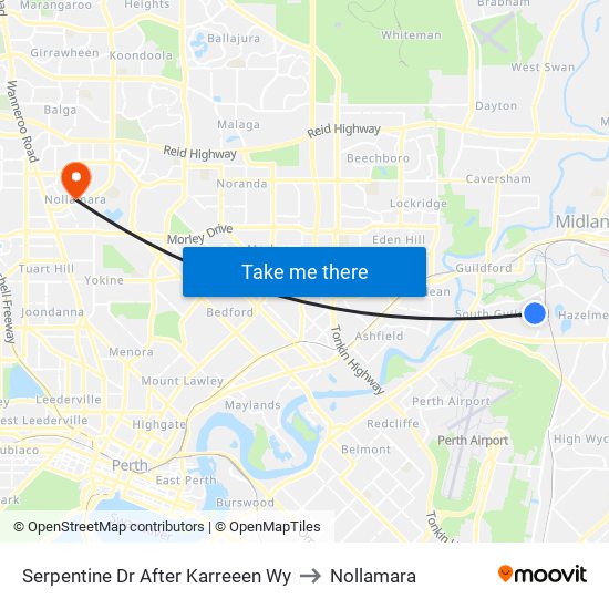 Serpentine Dr After Karreeen Wy to Nollamara map