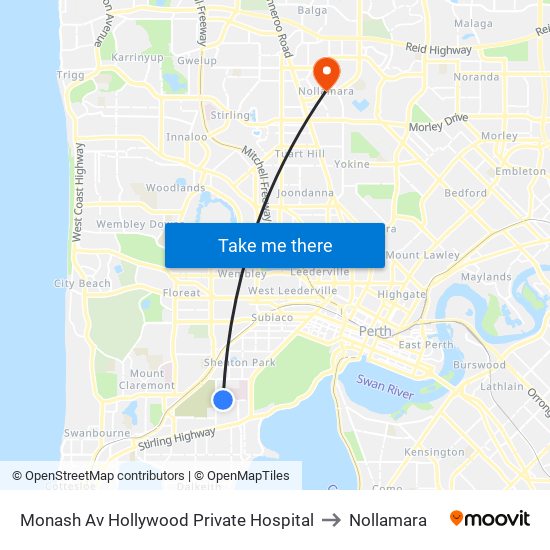 Monash Av Hollywood Private Hospital to Nollamara map