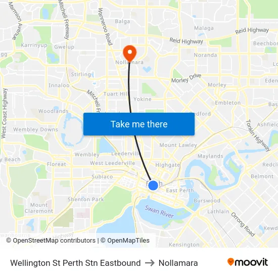 Wellington St Perth Stn Eastbound to Nollamara map