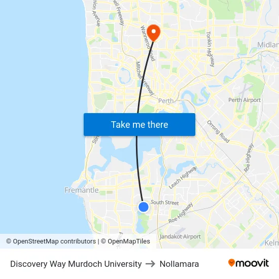 Discovery Way Murdoch University to Nollamara map