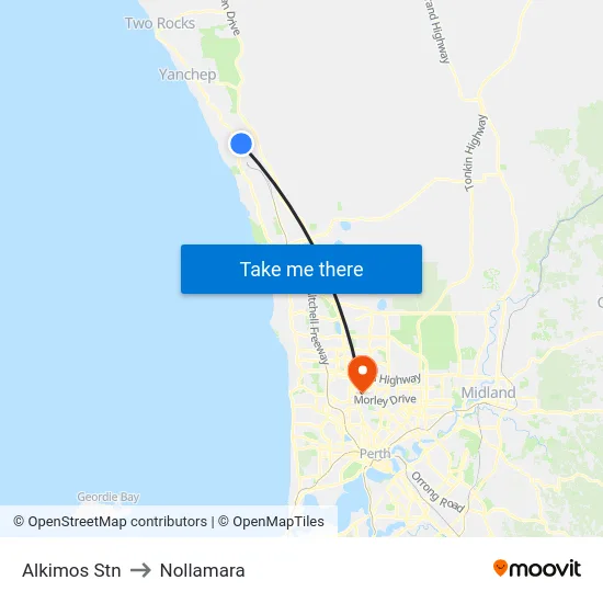 Alkimos Stn to Nollamara map