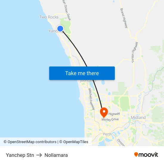 Yanchep Stn to Nollamara map